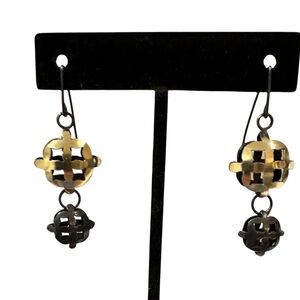 Two toned gold and pewter open dangle earrings
